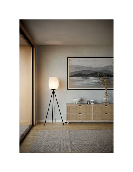 Lampadaire BELGRAVE à 3 pieds, abat-jour en papier blanc et structure en acier noir, E27