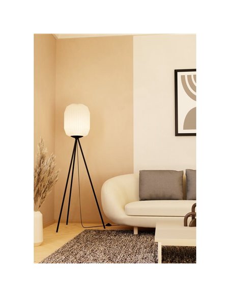 Lampadaire BELGRAVE à 3 pieds, abat-jour en papier blanc et structure en acier noir, E27