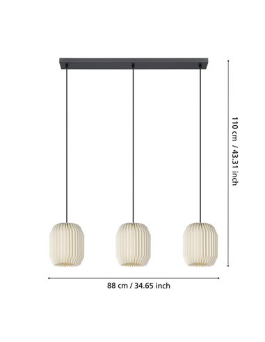 Lámpara Colgante Triple BELGRAVE con Pantallas de Papel Blanco y Estructura de Acero, 3XE27