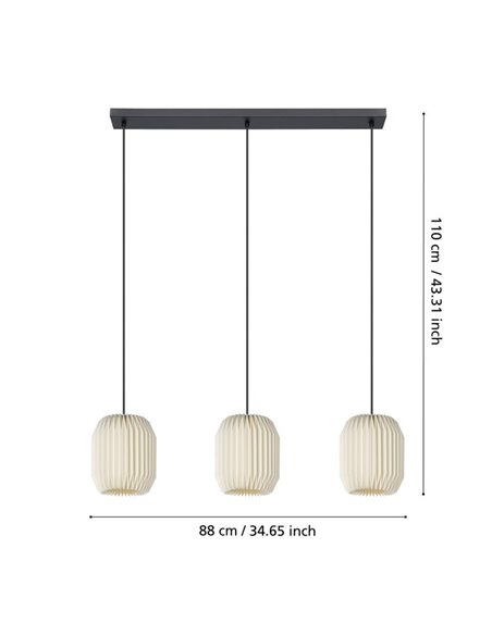 Lámpara Colgante Triple BELGRAVE con Pantallas de Papel Blanco y Estructura de Acero, 3XE27