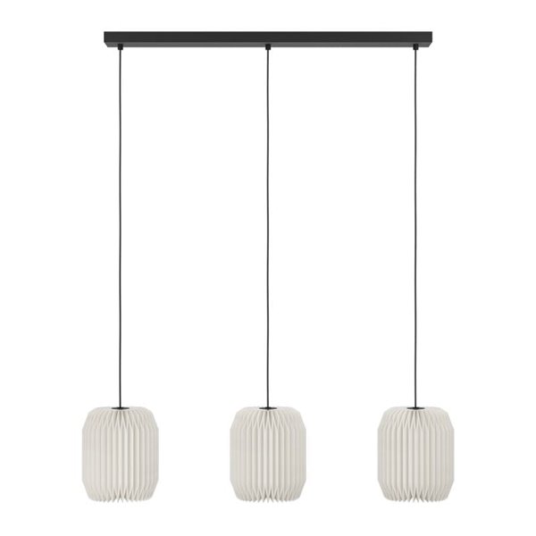 Suspension triple BELGRAVE avec abat-jour en papier blanc et structure en acier, 3XE27
