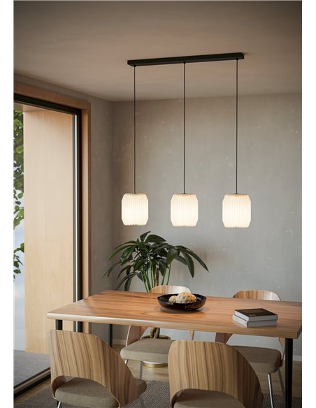 Lámpara Colgante Triple BELGRAVE con Pantallas de Papel Blanco y Estructura de Acero, 3XE27