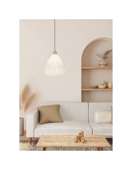 MINTING Lampe à Suspension en Papier Plié Blanc et Métal Noir Ø30cm, E27
