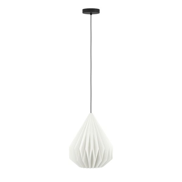 MINTING Lampe à Suspension en Papier Plié Blanc et Métal Noir Ø30cm, E27