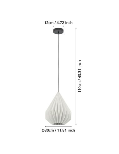 MINTING Candeeiro suspenso de papel dobrado branco e metal preto Ø30cm, E27