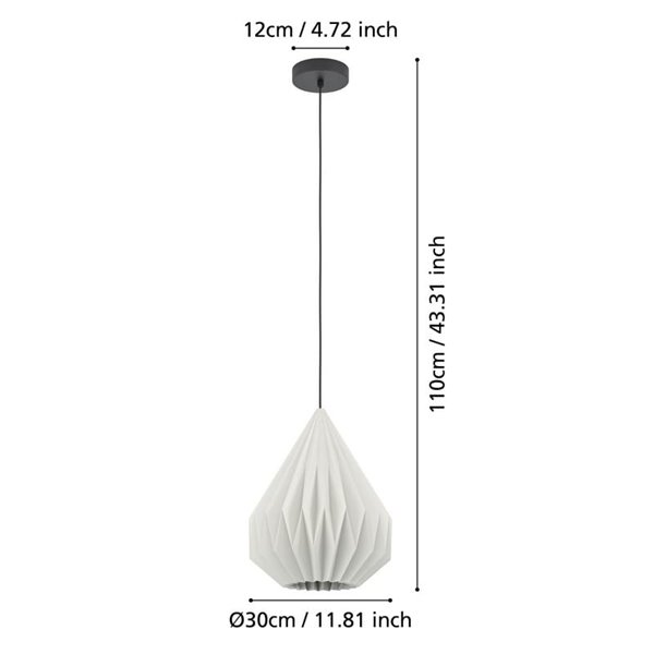 MINTING Lampe à Suspension en Papier Plié Blanc et Métal Noir Ø30cm, E27