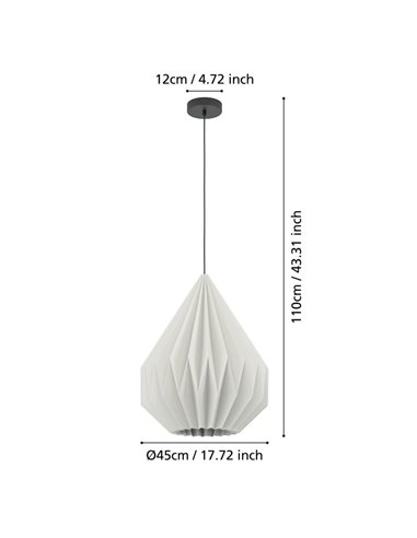 MINTING Lampe à Suspension en Papier Plié Blanc et Métal Noir Ø45cm, E27
