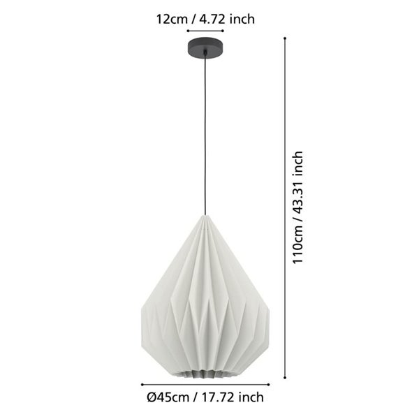 MINTING Candeeiro suspenso de papel dobrado branco e metal preto Ø45cm, E27