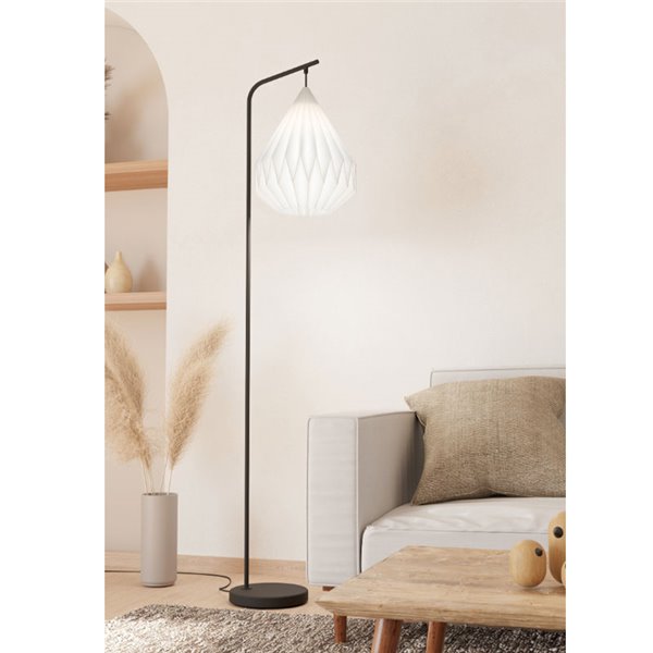 Lámpara de Pie MINTING con Pantalla de Papel Blanco Plegado y Metal Negro, E27