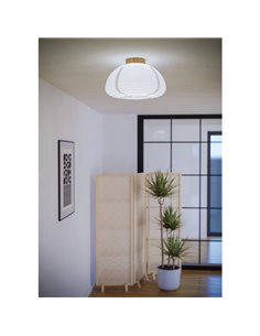 Candeeiro de teto SUMMERHILL com abajur de papel branco e detalhes de madeira, E27 2