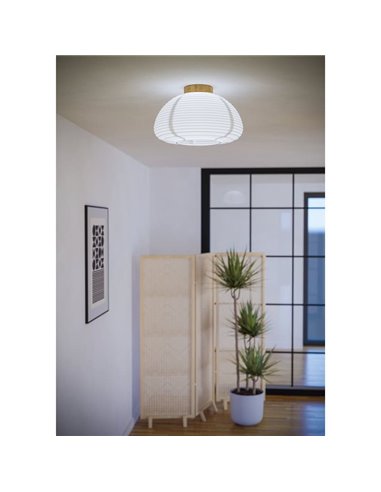 Candeeiro de teto SUMMERHILL com abajur de papel branco e detalhes de madeira, E27