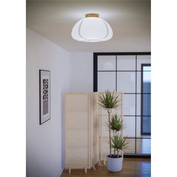 Candeeiro de teto SUMMERHILL com abajur de papel branco e detalhes de madeira, E27