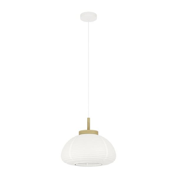 Lámpara Colgante SUMMERHILL con Pantalla de Papel Blanco y Detalles de Madera Ø40cm, E27