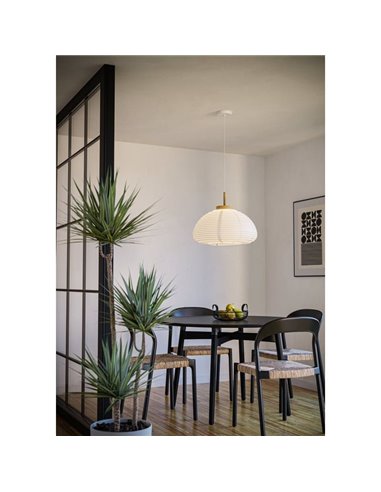 Candeeiro suspenso SUMMERHILL com abajur de papel branco e detalhes em madeira Ø40cm, E27
