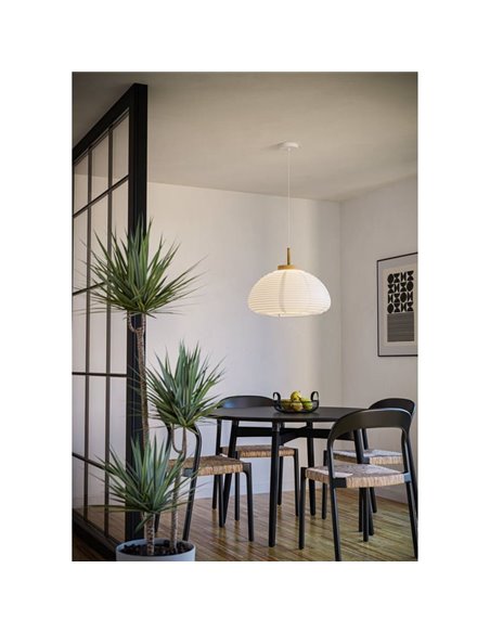 Lámpara Colgante SUMMERHILL con Pantalla de Papel Blanco y Detalles de Madera Ø40cm, E27