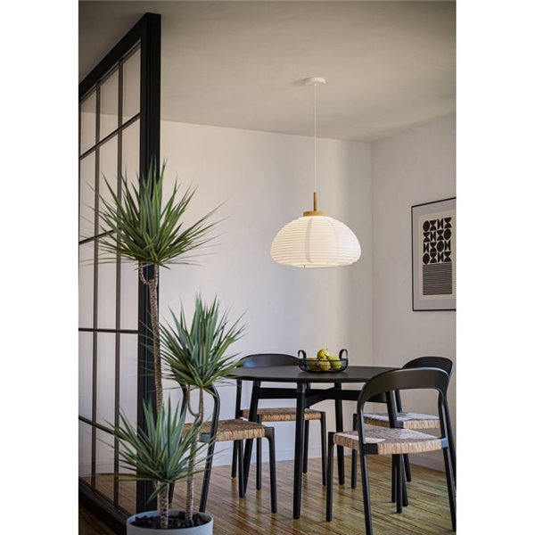 Lámpara Colgante SUMMERHILL con Pantalla de Papel Blanco y Detalles de Madera Ø40cm, E27
