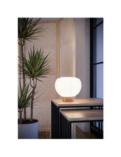 Lámpara de Mesa SUMMERHILL con Pantalla de Papel Blanco y Detalles de Madera, E27 2