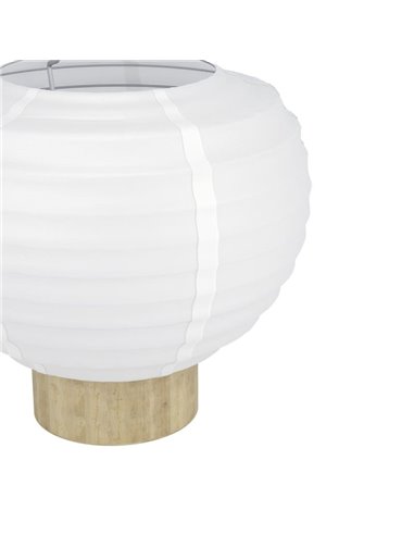 SUMMERHILL Lampe de table avec abat-jour en papier blanc et détails en bois, E27