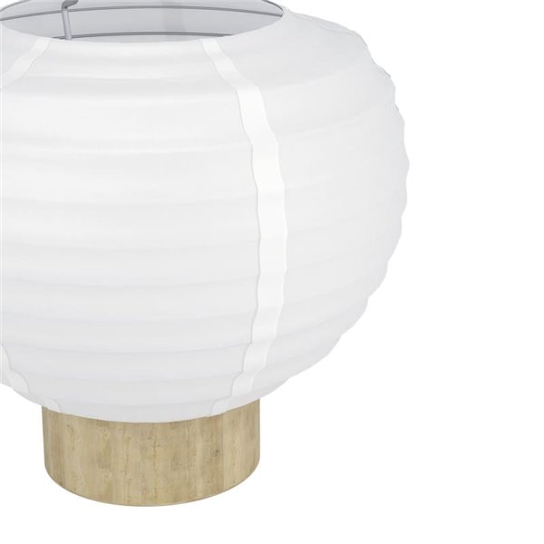 SUMMERHILL Lampe de table avec abat-jour en papier blanc et détails en bois, E27