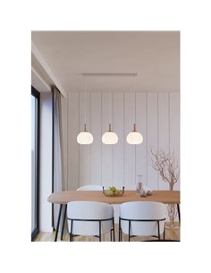 Candeeiro suspenso triplo SUMMERHILL com abajures de papel branco e madeira, 3XE27 2