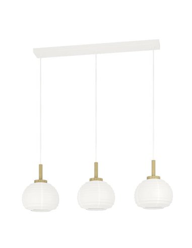 SUMMERHILL Lampe à suspension triple avec abat-jour en papier blanc et bois, 3XE27