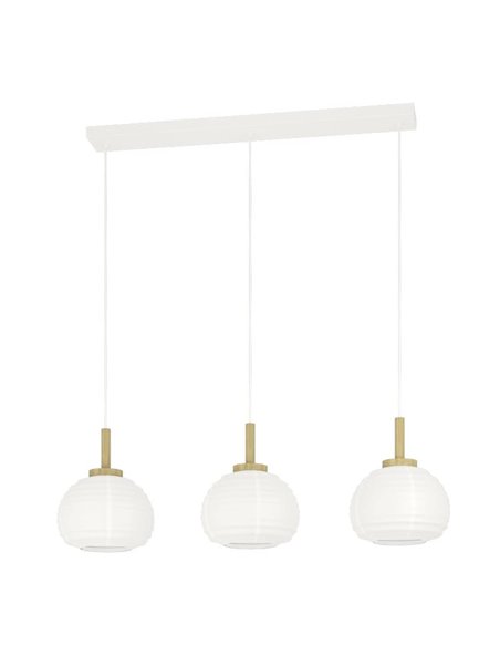 Lámpara Colgante Triple SUMMERHILL con Pantallas de Papel Blanco y Madera, 3XE27