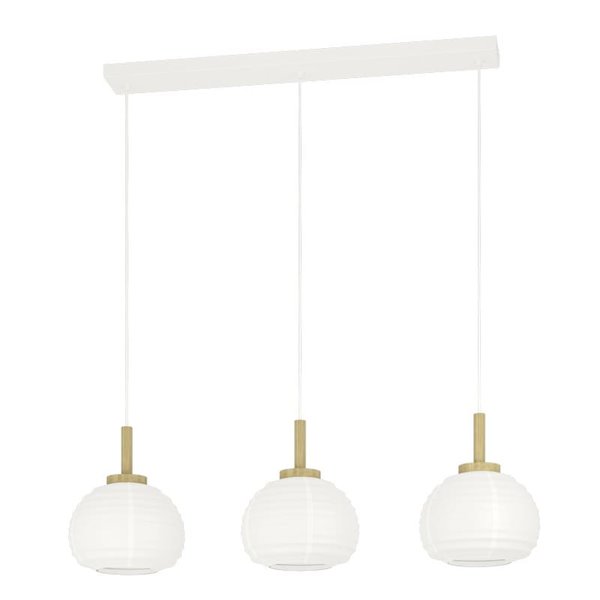 Lámpara Colgante Triple SUMMERHILL con Pantallas de Papel Blanco y Madera, 3XE27