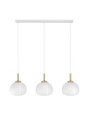 Candeeiro suspenso triplo SUMMERHILL com abajures de papel branco e madeira, 3XE27