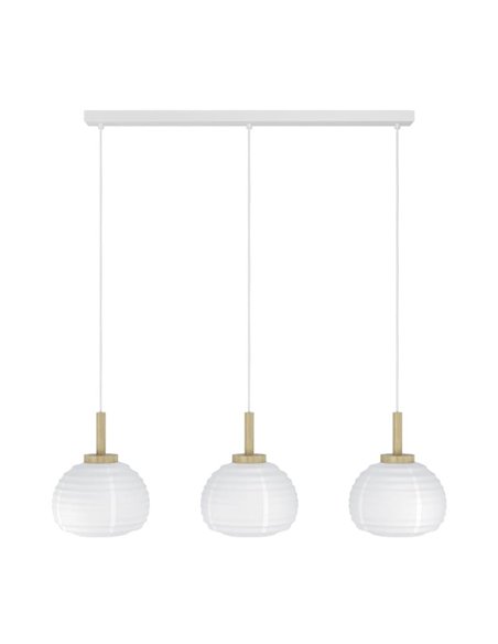 Candeeiro suspenso triplo SUMMERHILL com abajures de papel branco e madeira, 3XE27