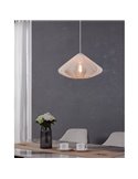 Lámpara Colgante Moderna DOLWEN Blanca Ø42.5cm, E27, con Pantalla de Textil y Detalles en Acero para Interior