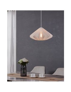 Candeeiro suspenso moderno DOLWEN branco Ø42,5cm, E27, com abajur têxtil e detalhes em aço para interior 2