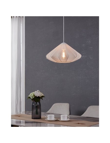 Lámpara Colgante Moderna DOLWEN Blanca Ø42.5cm, E27, con Pantalla de Textil y Detalles en Acero para Interior