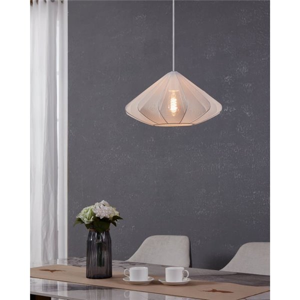 DOLWEN Lampe à suspension moderne blanche Ø42,5 cm, E27, avec abat-jour en textile et détails en acier pour l'intérieur