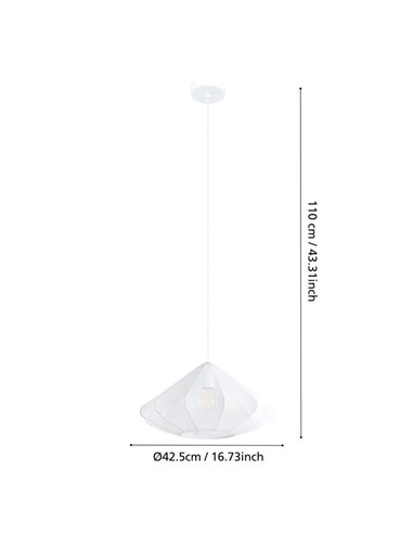 Lámpara Colgante Moderna DOLWEN Blanca Ø42.5cm, E27, con Pantalla de Textil y Detalles en Acero para Interior