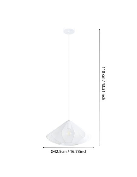 Candeeiro suspenso moderno DOLWEN branco Ø42,5cm, E27, com abajur têxtil e detalhes em aço para interior