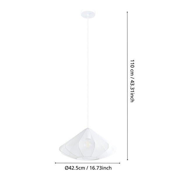 Lámpara Colgante Moderna DOLWEN Blanca Ø42.5cm, E27, con Pantalla de Textil y Detalles en Acero para Interior