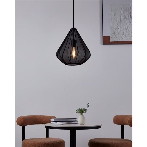 Lampe à suspension noire DOLWEN Ø33,5 cm, E27, avec abat-jour en textile et détails en acier