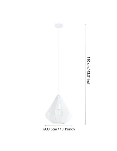 Lámpara Colgante DOLWEN Blanca Ø33.5cm, E27, con Pantalla Textil y Acero para Interior