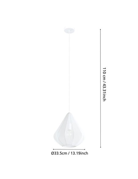 DOLWEN Suspension Blanche Ø33,5cm, E27, avec abat-jour en textile et acier pour intérieur
