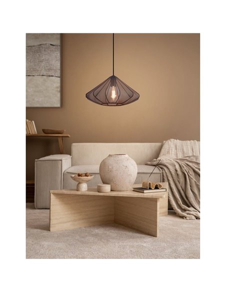 Lampe à suspension noire DOLWEN Ø42,5 cm, E27, avec abat-jour en textile et acier