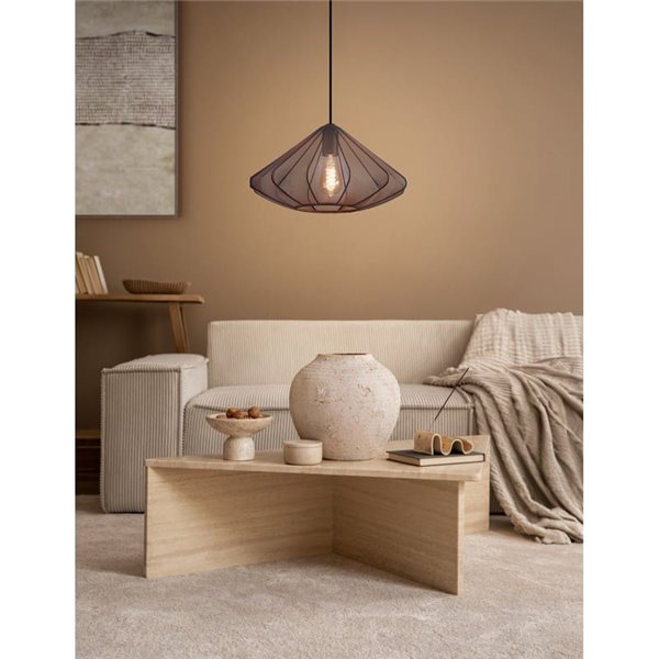 Lampe à suspension noire DOLWEN Ø42,5 cm, E27, avec abat-jour en textile et acier