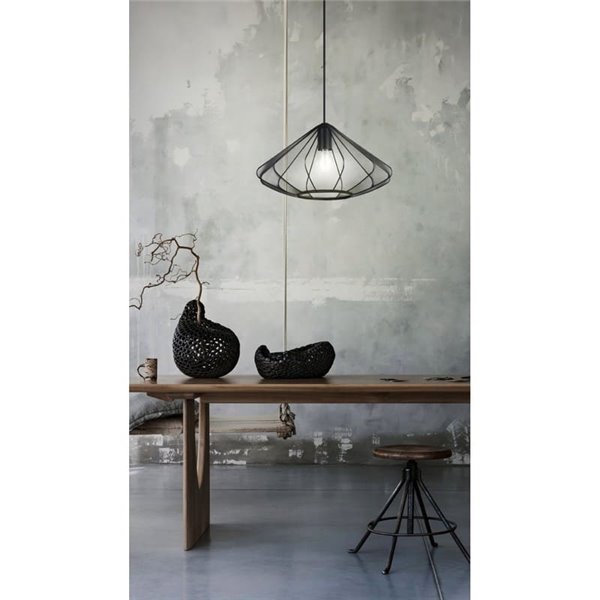 Lámpara Colgante DOLWEN Negra Ø42.5cm, E27, con Pantalla Textil y Acero