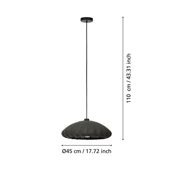 BARLASTON Suspension Grise avec Abat-Jour Textile Lavable Ø35cm, E27
