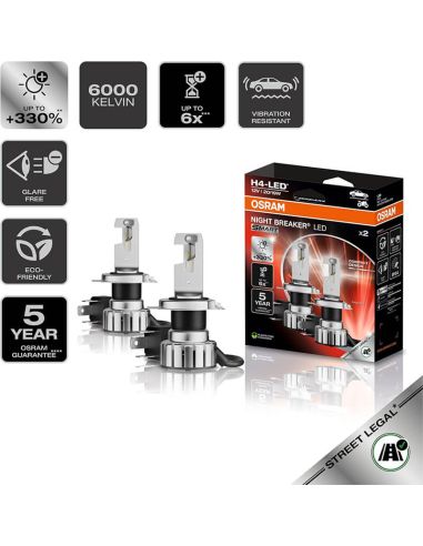 Bombillas Led H4 Night Breaker LED Smart homologadas en España +330% de brillo 64193DWNBSM-2HB Osram