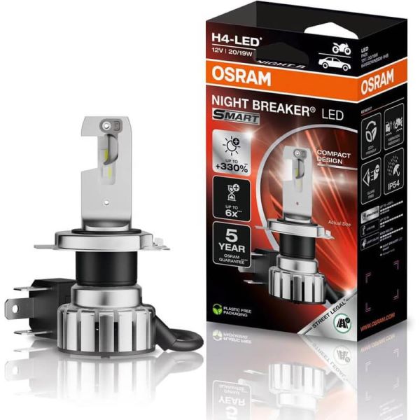 Caja Bombilla Led H4 para motor Night Breaker LED Smart homologada en España +330% de brillo 64193DWNBSM-1HB