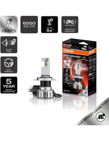 Iconos Bombilla Led H4 para motor Night Breaker LED Smart homologada en España +330% de brillo 64193DWNBSM-1HB