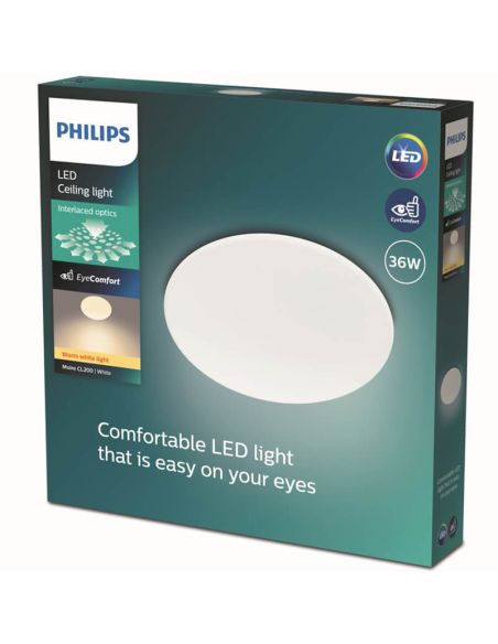 Plafonnier LED Philips Moire 36W - Lumière Chaude (2700K) - EyeComfort - Installation Facile