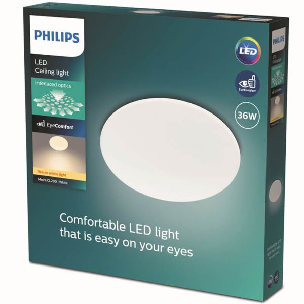Plafon LED Philips Moire 36W - Luz quente (2700K) - EyeComfort - Fácil instalação