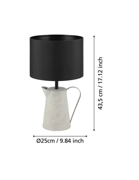 Candeeiro de mesa de metal KENSAL com base para regador e abajur têxtil preto, E27