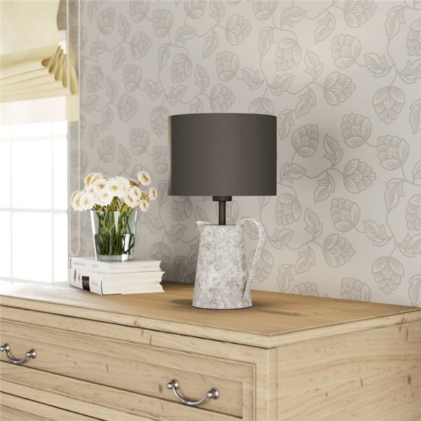 Lámpara de Sobremesa KENSAL de Metal con Base en Forma de Regadera y Pantalla Textil Negra, E27